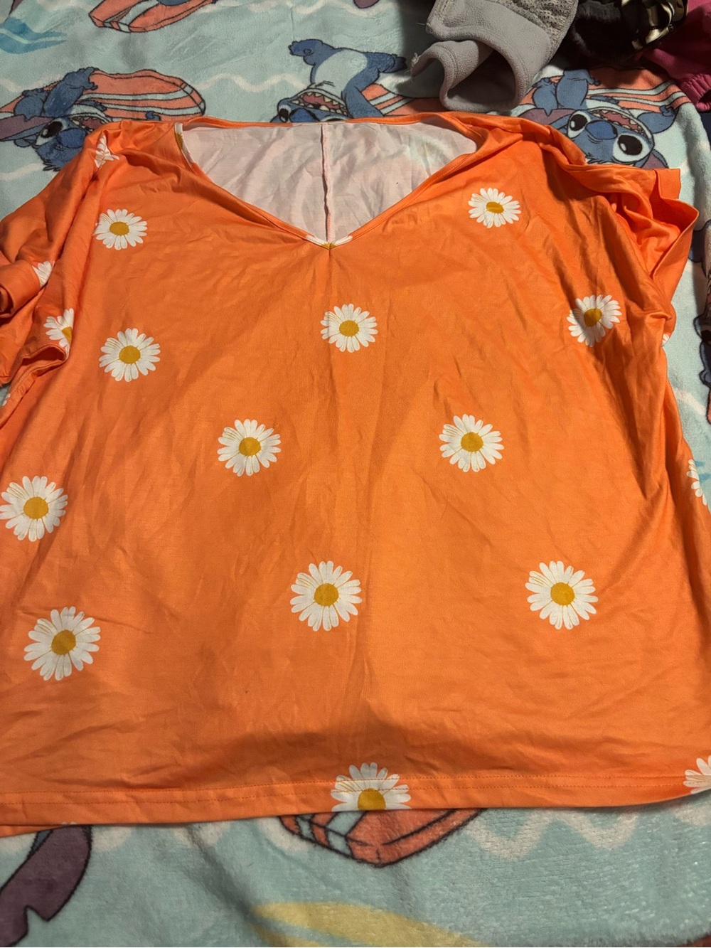 Orange Daisy Print V‑Neck Women’s Top new